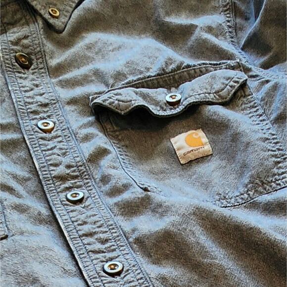 Carhartt S Loose Fit 104369-400 Denim Blue Chambray Work Shirt 100% Cotton - Picture 5 of 11